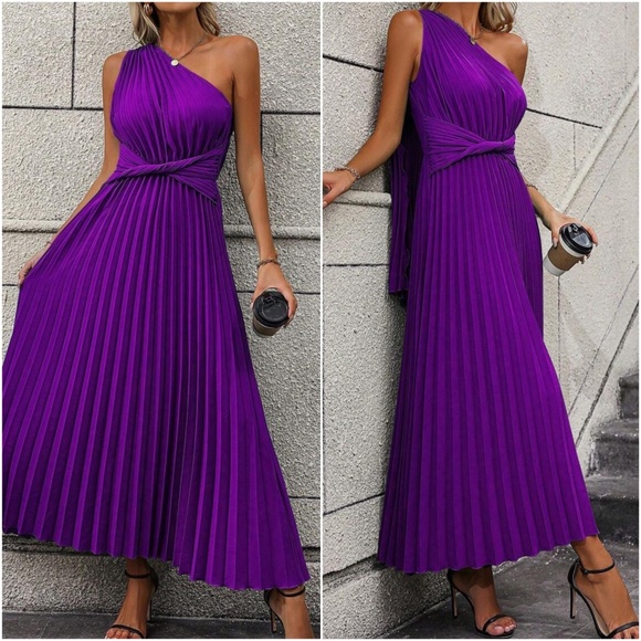 Luxe One Shoulder Pleated Party Evening Wedding Formal Dress - Picture 6 of 9